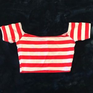 American Apparel White/Red Striped crop top
